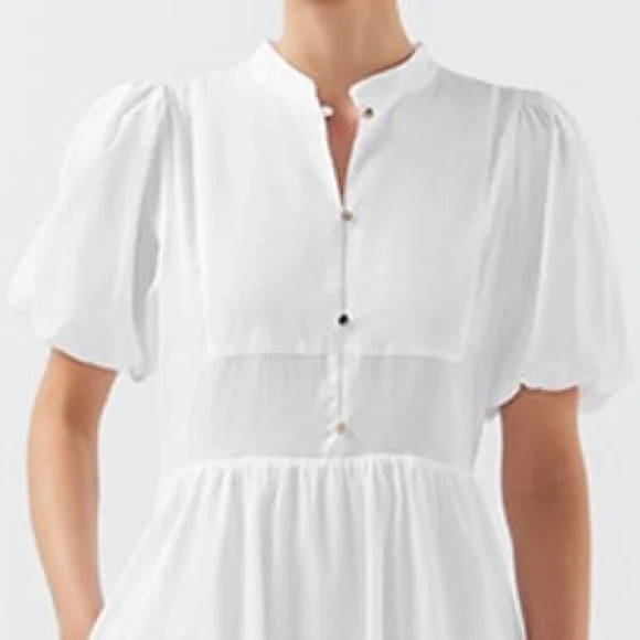 NWT BIRD & KNOLL MIKI DRESS white Maxi cotton voile Sz M $350 puff sleeves
